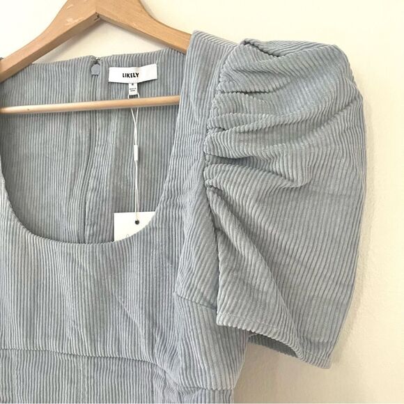 Revolve Likely Goleta Corduroy Puff Sleeve Mini Dress In Light Blue NWT - Picture 6 of 12